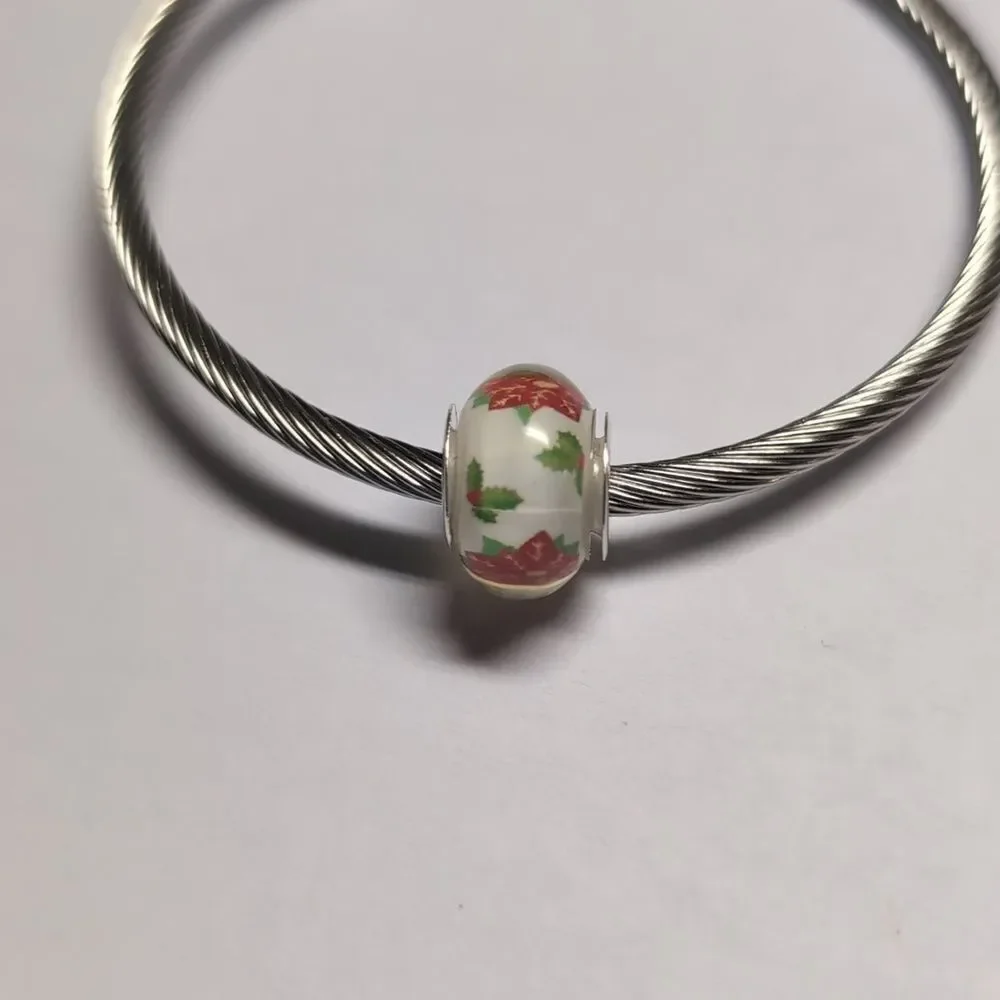 Silver Christmas‎ Holly Charm for Pandora Style Bracelet